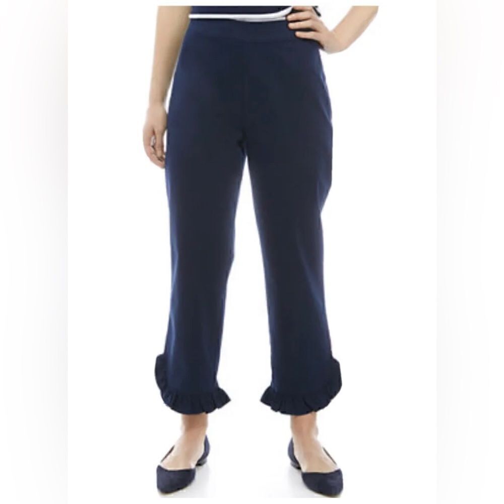 Kim Rogers Petite Capris Pants Ruffle Scallop Blue Bottom Size 12- NWOT